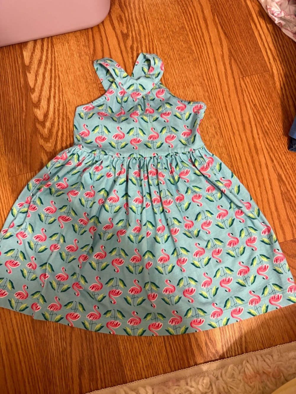Mayoral Aqua Dress with Pink Flamingo Print